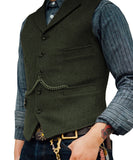 Suit Vest Brown Wedding Wool Tweed Business Waistcoat Jacket Casual Slim Fit Gilet Homme Vests For Groomsmen Man Wedding