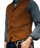 Suit Vest Brown Wedding Wool Tweed Business Waistcoat Jacket Casual Slim Fit Gilet Homme Vests For Groomsmen Man Wedding