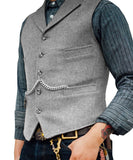 Suit Vest Brown Wedding Wool Tweed Business Waistcoat Jacket Casual Slim Fit Gilet Homme Vests For Groomsmen Man Wedding