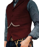 Suit Vest Brown Wedding Wool Tweed Business Waistcoat Jacket Casual Slim Fit Gilet Homme Vests For Groomsmen Man Wedding
