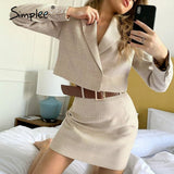 Simplee Two-piece casual plaid women dress Elegant long sleeve button skirt suits A-line notched office lady autumnn suits 2020