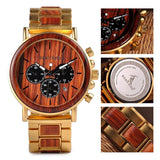 Gold Watch Men Luxury Brand Wooden Wristwatches Male Date Display Stop