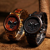Gold Watch Men Luxury Brand Wooden Wristwatches Male Date Display Stop