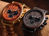 Gold Watch Men Luxury Brand Wooden Wristwatches Male Date Display Stop