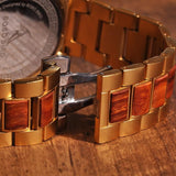 Gold Watch Men Luxury Brand Wooden Wristwatches Male Date Display Stop
