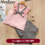 Menoea Girls Clothing Sets 2020 New Style Summer Children Clothes Cute  Dots Lace + Bow Short Pants 2pc Kids Clothes Sets