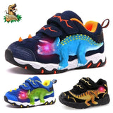 Dinoskulls 3-8 Boys Autumn Winter Shoes Dinosaur LED Glowing Sneakers 2020 Children Sports 3D T-Rex Kids Genuine Leather Shoes