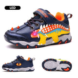 Dinoskulls 3-8 Boys Autumn Winter Shoes Dinosaur LED Glowing Sneakers 2020 Children Sports 3D T-Rex Kids Genuine Leather Shoes
