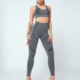 Women Seamless Yoga Set Women Gym Clothes Tank Crop Top Hollow Out