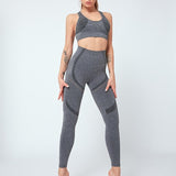 Women Seamless Yoga Set Women Gym Clothes Tank Crop Top Hollow Out
