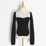 TWOTWINSTYLE White Side Split Knitted Women's Sweater Square Collar Long Sleeve Sweaters Female Autumn Fashion New Clothes 2022