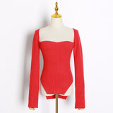 TWOTWINSTYLE White Side Split Knitted Women's Sweater Square Collar Long Sleeve Sweaters Female Autumn Fashion New Clothes 2022