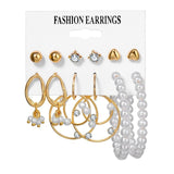 FNIO Women's Earrings Set Pearl Earrings For Women Bohemian Fashion Jewelry 2020 Geometric Crystal Heart Stud Earrings