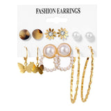 FNIO Women's Earrings Set Pearl Earrings For Women Bohemian Fashion Jewelry 2020 Geometric Crystal Heart Stud Earrings