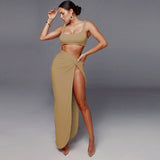 NewAsia Sexy Party 2 Piece Set Women Plus Size Crop Top Twist Side