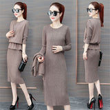 2019 Autumn Winter New Women Cardigan Suspenders Vest Sweater Dress Suit Solid High Quality Long Sleeve Knitted Two Piece Sets