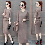 2019 Autumn Winter New Women Cardigan Suspenders Vest Sweater Dress Suit Solid High Quality Long Sleeve Knitted Two Piece Sets