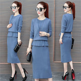 2019 Autumn Winter New Women Cardigan Suspenders Vest Sweater Dress Suit Solid High Quality Long Sleeve Knitted Two Piece Sets