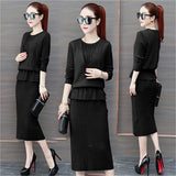 2019 Autumn Winter New Women Cardigan Suspenders Vest Sweater Dress Suit Solid High Quality Long Sleeve Knitted Two Piece Sets