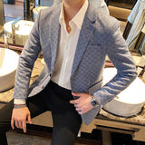 Men Blazers British Style Printed Blazer Masculino Wedding Business Casual Suit Jacket Streetwear Social Coat Ropa Hombre
