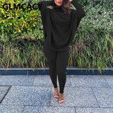 Women Two Piece Classy Suits Batwing Sleeve Turtleneck Top & Skinny Pants Set