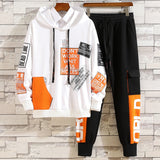 Korean Style Autumn Winter Elastic Waist Trousers+Long sleeve Pullover Sweatshirt Set Casual Men Clothing Set