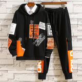Korean Style Autumn Winter Elastic Waist Trousers+Long sleeve Pullover Sweatshirt Set Casual Men Clothing Set