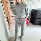 Nadafair Two Piece Set 2020 Autumn Winter Tracksuit Women's Hooded Sweatshirt And Pants Casual 2Piece Outfits Woman Sport Suit
