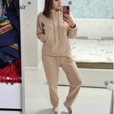 Nadafair Two Piece Set 2020 Autumn Winter Tracksuit Women's Hooded Sweatshirt And Pants Casual 2Piece Outfits Woman Sport Suit