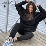 Nadafair Two Piece Set 2020 Autumn Winter Tracksuit Women's Hooded Sweatshirt And Pants Casual 2Piece Outfits Woman Sport Suit