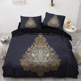 3D Black Bedding Sets Duvet/Quilt/Comforter Cover Set Bed Linen Pillowcase King Queen 245x210cm Size Only Gold Design Printed