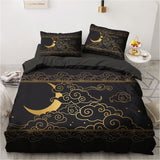 3D Black Bedding Sets Duvet/Quilt/Comforter Cover Set Bed Linen Pillowcase King Queen 245x210cm Size Only Gold Design Printed