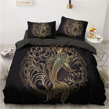 3D Black Bedding Sets Duvet/Quilt/Comforter Cover Set Bed Linen Pillowcase King Queen 245x210cm Size Only Gold Design Printed