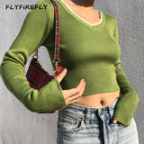 Vintage blouse women long sleeve crop top streetwear