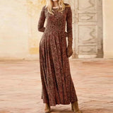 Elegant Floral Print Split Maxi Dresses Women Autumn Deep V Neck Flare Sleeve Party Dress Ladies Sexy Plus Size Slim Dress Belt