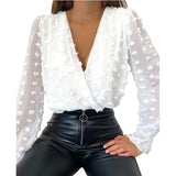 JODIMITTY V-Neck Casual Long-Sleeve Chiffon Blouse