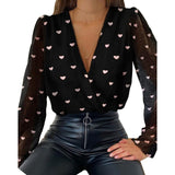 JODIMITTY V-Neck Casual Long-Sleeve Chiffon Blouse