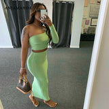 ANJAMANOR 2 Piece Set Skirt and One Shoulder Long Sleeve Crop Top Fall Clothes for Women 2020 Fashion Sexy Club Outfits D70-BD21