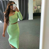ANJAMANOR 2 Piece Set Skirt and One Shoulder Long Sleeve Crop Top Fall Clothes for Women 2020 Fashion Sexy Club Outfits D70-BD21