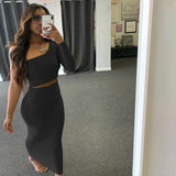 ANJAMANOR 2 Piece Set Skirt and One Shoulder Long Sleeve Crop Top Fall Clothes for Women 2020 Fashion Sexy Club Outfits D70-BD21