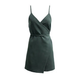 2020 Autumn Women Two Piece Sets Blazer Jackets+ Lace Up Sleeveless Mini Dress Green 2 Pcs Jacket Dresses Suits