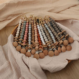 Baby Pacifier Clips Silicone Beads Wooden Ring Pacifier Chain Infant Nipple Appease Soother Chain Clips Dummy Holder Nipple Clip