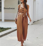 Summer Sleeveless Jumpsuit Women Lace Up Casual Jumpsuit Romper Elegant Office Loose Ladies Solid Color Overalls bodysuit