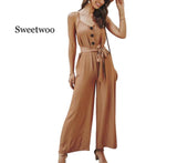Summer Sleeveless Jumpsuit Women Lace Up Casual Jumpsuit Romper Elegant Office Loose Ladies Solid Color Overalls bodysuit