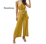 Summer Sleeveless Jumpsuit Women Lace Up Casual Jumpsuit Romper Elegant Office Loose Ladies Solid Color Overalls bodysuit