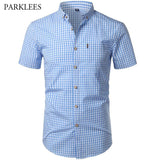 Small Plaid Shirt Men Summer New Short Sleeve Cotton Mens Dress Shirts Casual Button Down Chemise Homme Camisa Masculina XXXL - shopwishi 