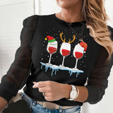 Autumn Patchwork Beaded Sheer Mesh Blouse Sexy O Neck Hollow Out Women Shirt Blusa Elegant Ruffle Puff Long Sleeve Tops Pullover