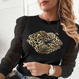 Autumn Patchwork Beaded Sheer Mesh Blouse Sexy O Neck Hollow Out Women Shirt Blusa Elegant Ruffle Puff Long Sleeve Tops Pullover