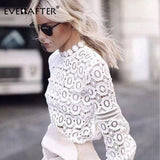 EVERAFTER Elegant white lace blouse shirt women lantern sleeve sexy hollow out embroidery patchwork blouses autumn tops female