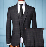 Shenrun Men 3 Pieces Suit Spring Autumn Plaid Slim Fit